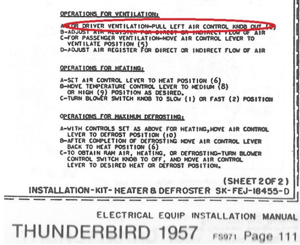 air vent controls 1963 ford thunderbird