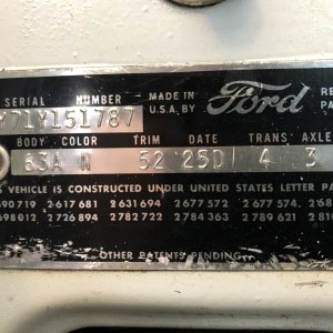 1960 Ford Thunderbird VIN Plate