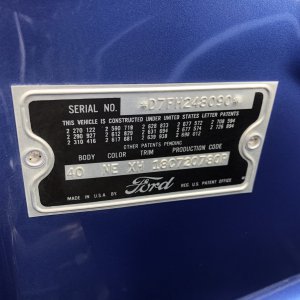 1957 Ford Thunderbird VIN Plate