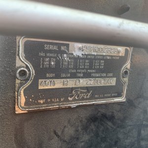 1955 Ford Thunderbird Vin Plate