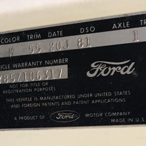 1963 Ford Thunderbird VIN Plate