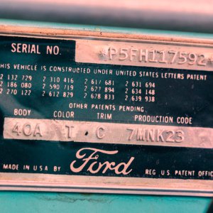 1955 Ford Thunderbird VIN Plate