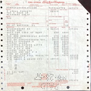 1957 Ford Thunderbird F-Code Original Invoice