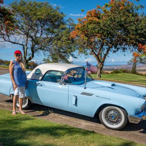 1957 Ford Thunderbird with American Flags